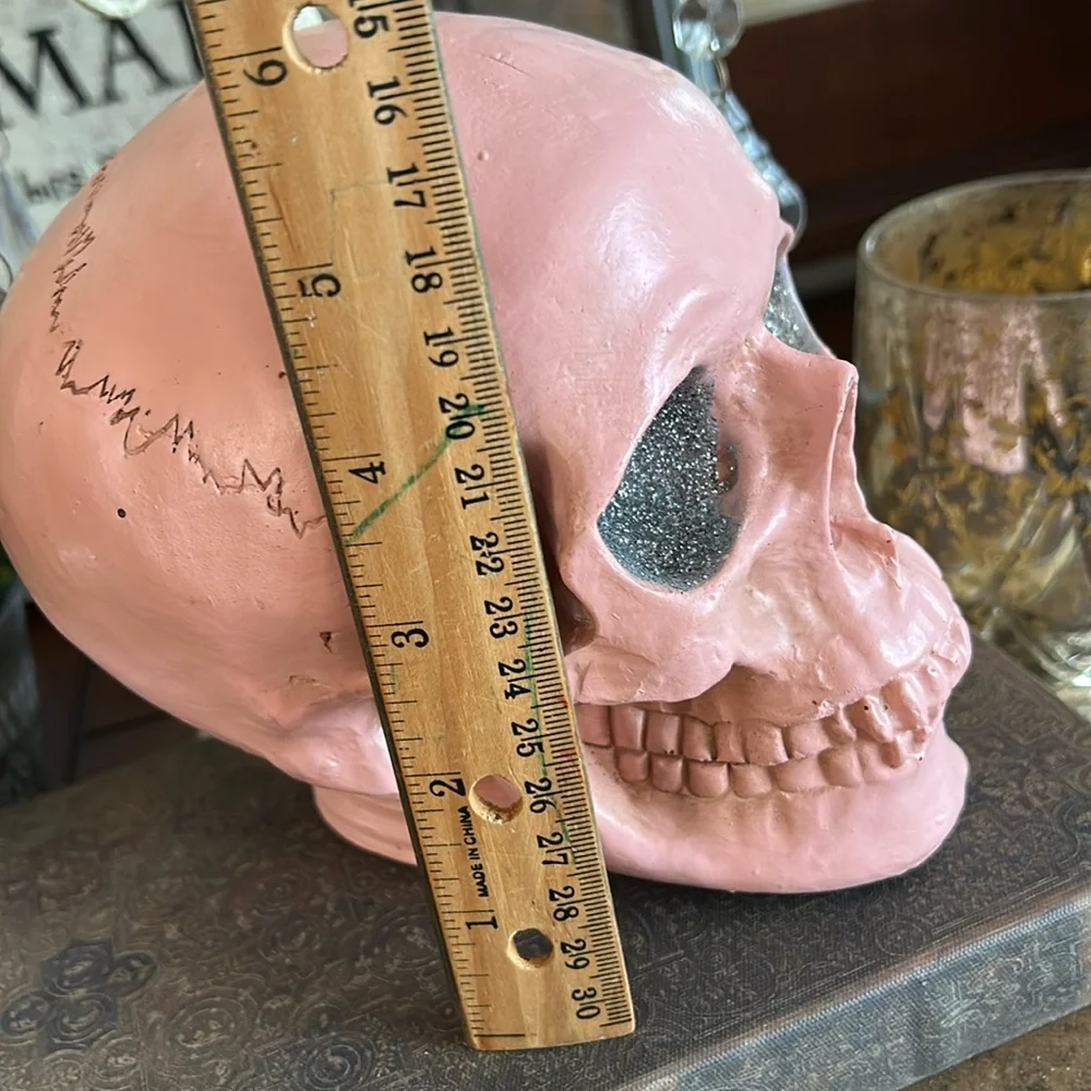 Halloween Gothic Glam Pink Skull Decor with Glitter Eyes